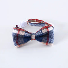 Adjustable British Style Plaid Bow Tie Pet Collar